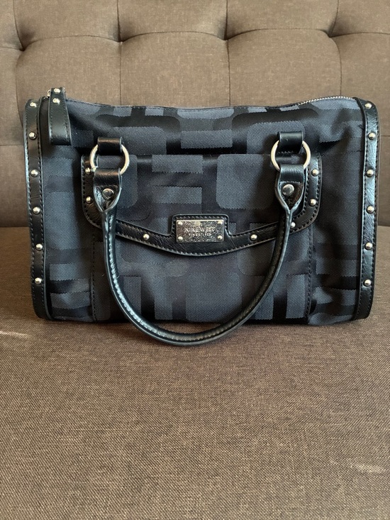 Nine West Handbags - Nine West Black Patterned Satchel with Silver Studs